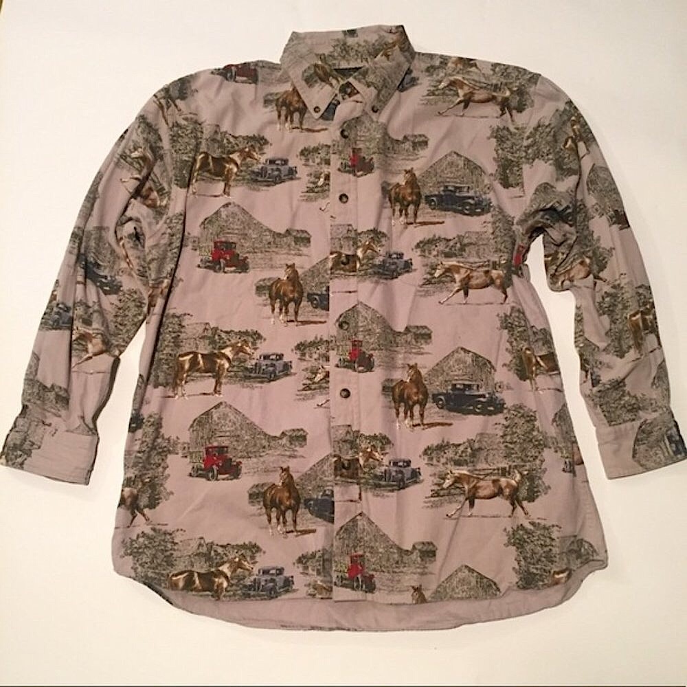 Vintage RedHead Button AllOver Graphic LongSleeve